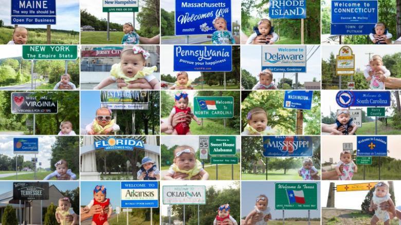 Пятимесячный младенец с родителями объехал все 50 штатов. На фото маленькая Harper Yeats